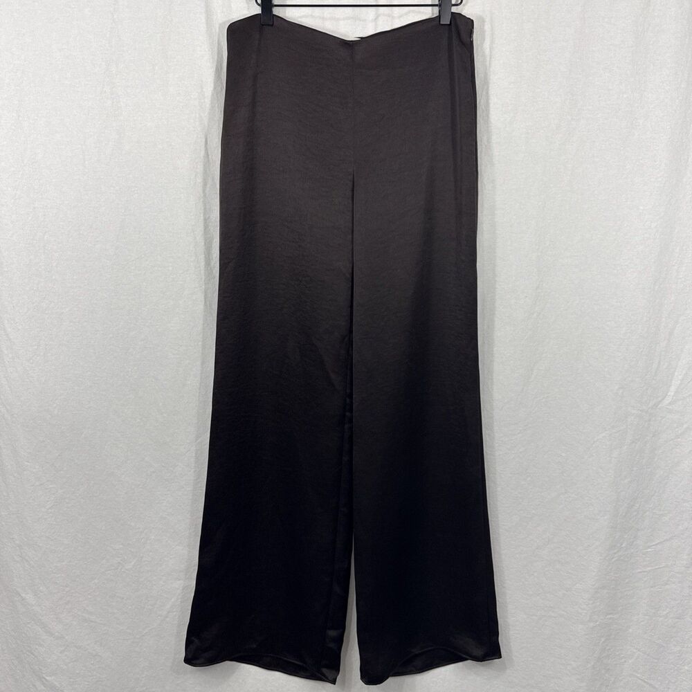 Vince High Waist Satin Flare Pants Chocolate Brown Womens Sz M Luxury Party Glam